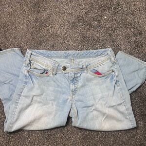 Seven7 Light Blue Cropped Jeans Thick Stitch Normcore Denim Western